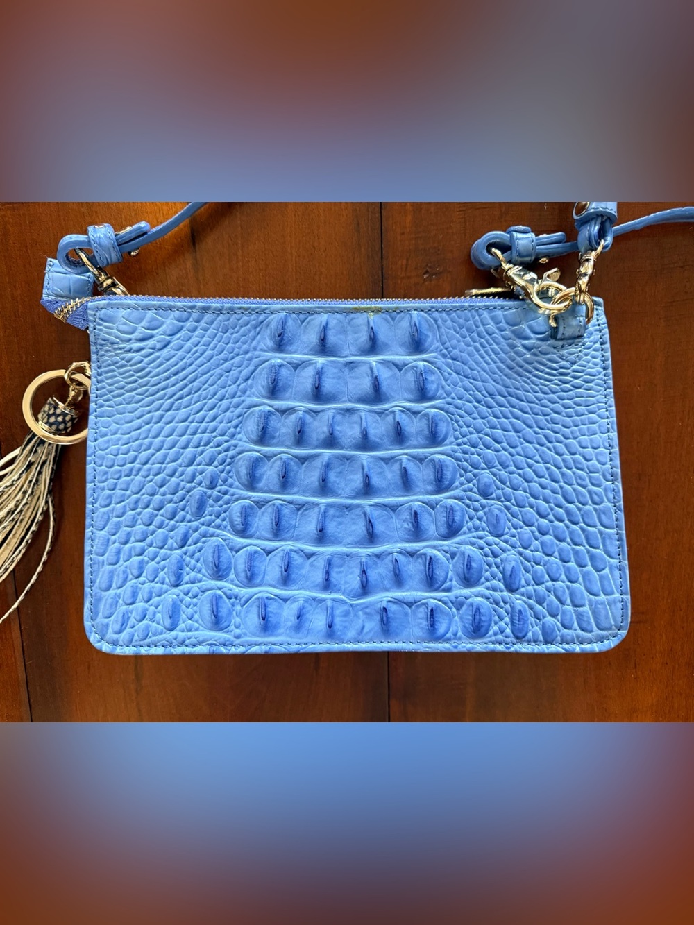 Brahmin Bright Blue Croc-Embossed Leather Crossbody with Tassel - Picture 2 of 5